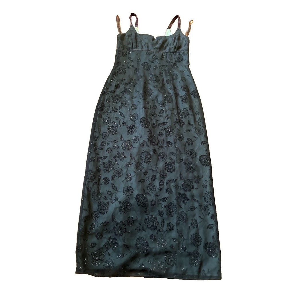 VTG Be Smart Black Floral Velvet Burnout Satin Maxi Cutout Whimsigoth SZ 11/12